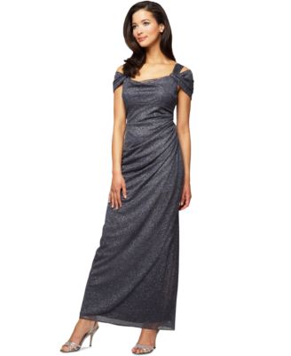 Alex Evenings - Cold-Shoulder Draped Glitter Gown