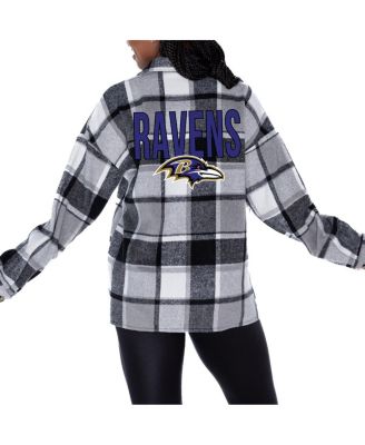 Gameday Couture - Women's  Gray Baltimore Ravens Fieldside Fun Plaid Button-Up Overshirt