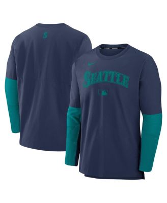 Nike - Men's Navy/Aqua Seattle Mariners Authentic Collection Lightweight Player Tri-Blend Performance Pullover Sweatshirt