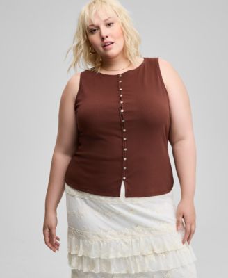And Now This - Trendy Plus Size Button-Front Tank Top