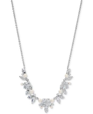 Eliot Danori - Cubic Zirconia & Imitation Pearl Cluster Statement Necklace, 16" + 2" extender