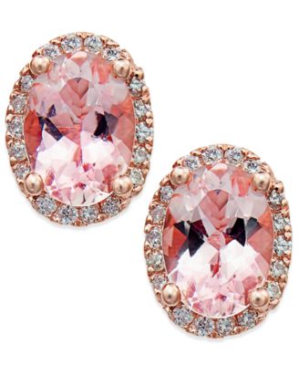 Macy's - Morganite (1-1/3 ct. t.w.) and Diamond (1/8 ct. t.w.) Stud Earrings in 14k Rose Gold