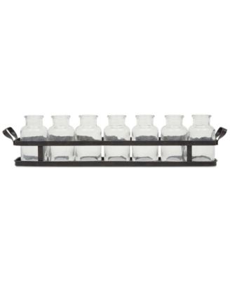 3R Studio - Metal Tray with Set of 8 Glass Bottles