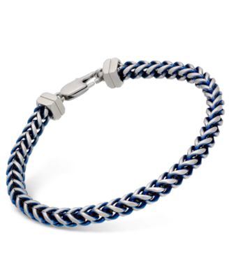 Esquire Men's Jewelry - Link Chain Bracelet in Stainless Steel and Blue Ion-Plating
