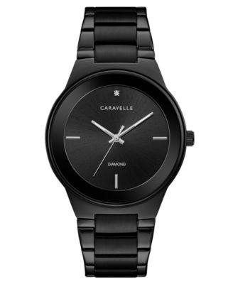 Caravelle - Men's Diamond-Accent Black Stainless Steel Bracelet Watch 40mm