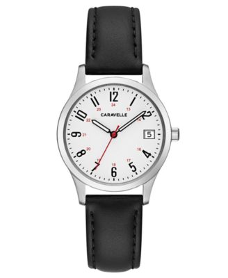 Caravelle - Women's Black Leather Strap Watch 30mm