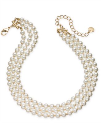 Charter Club - Imitation Pearl Triple-Row Choker Necklace, 16" + 2" extender
