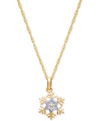 Disney - Children's Two-Tone Frozen Snowflake 15" Pendant Necklace in 14k Gold