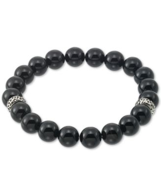LEGACY for MEN by Simone I. Smith - Onyx (10mm) Beaded Stretch Bracelet in Stainless Steel