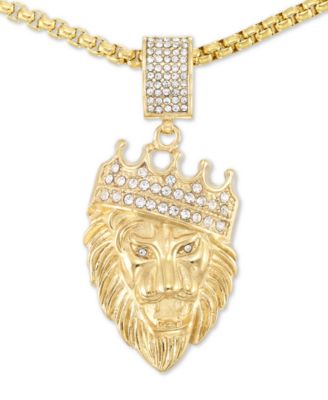 LEGACY for MEN by Simone I. Smith - Crystal Lion King 24" Pendant Necklace in Gold-Tone Ion-Plated Stainless Steel