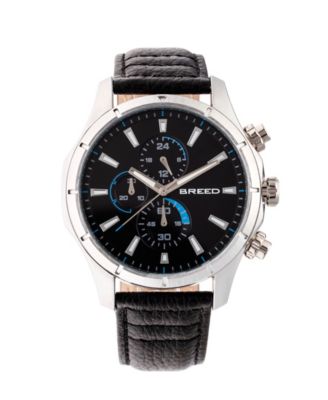 Breed - Lacroix Chronograph Leather-Band Watch - Silver/Black