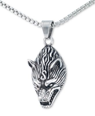 LEGACY for MEN by Simone I. Smith - Men's Wolf Head 24" Pendant Necklace in Stainless Steel