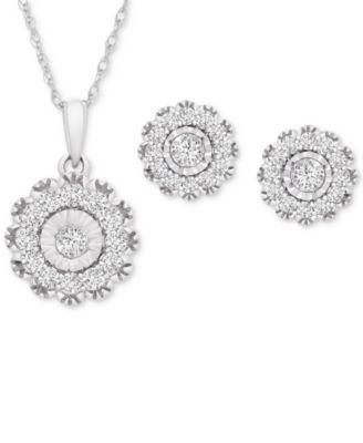 Wrapped in Love - 2-Pc. Set Diamond Pendant Necklace & Matching Stud Earrings (1 ct. t.w.) in 14k White Gold or 14k Yellow Gold