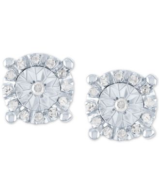 Macy's - Diamond Halo Stud Earrings (1/10 ct. t.w.) in Sterling Silver