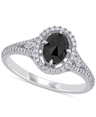 Macy's - Diamond Oval Black Halo Engagement Ring (1 ct. t.w.) in 14k White Gold