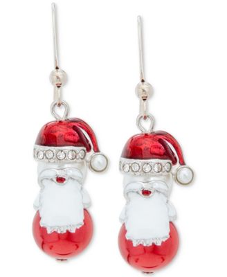Holiday Lane - Silver-Tone Pav&eacute; & Imitation Pearl Santa Drop Earrings