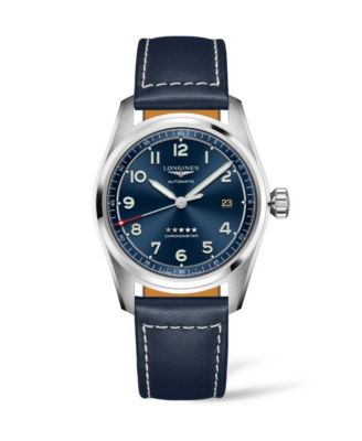 Longines - Men's Automatic Spirit Stainless Steel Chronometer Blue Leather Strap Watch 40mm