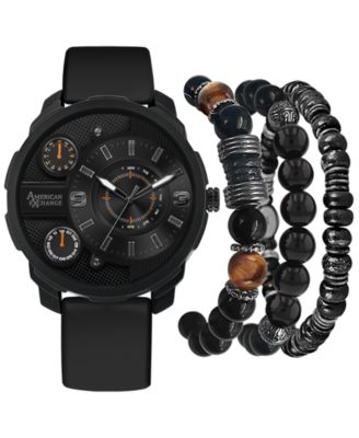 American Exchange - Men's Black Rubber Strap Watch 46mm
