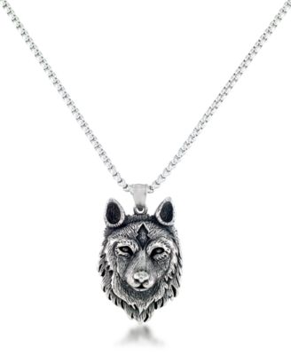 Andrew Charles by Andy Hilfiger - Men's Wolf Head 24" Pendant Necklace in Stainless Steel