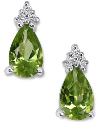 Macy's - Peridot (1-1/2 ct. t.w.) & Diamond (1/20 ct. t.w.) Teardrop Stud Earrings in 14k White Gold
