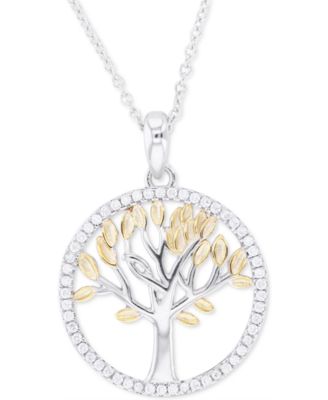 Macy's - Cubic Zirconia Tree 18" Pendant Necklace in Sterling Silver & 14k Gold-Plate (Also in Sterling Silver)