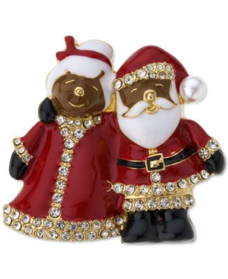 Holiday Lane - Gold-Tone Pav&eacute; & Imitation Pearl Mr. & Mrs. Claus Pin