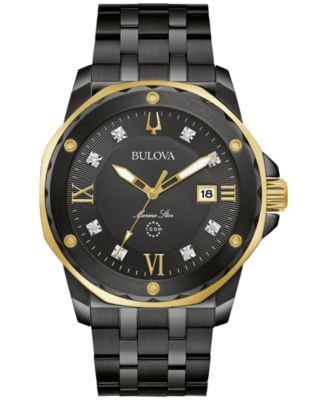 Bulova - Men's Marine Star Diamond Accent Black Ion-Plated Stainless Steel Bracelet Watch 44mm