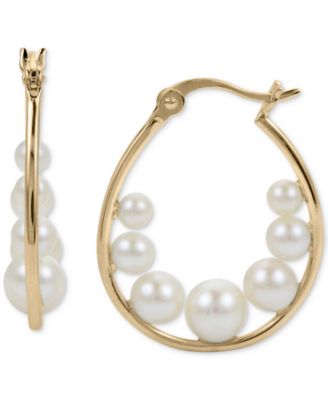 Macy's - Cultured Freshwater Pearl (3-6mm) Hoop Earrings in 14k Gold-Plated Sterling Silver