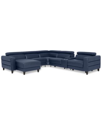 Furniture - Silvanah 6-Pc. Leather Sectional with Storage Chaise and 2 Power Recliners and Console