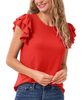 CeCe - Ruffled Flutter-Sleeve Top