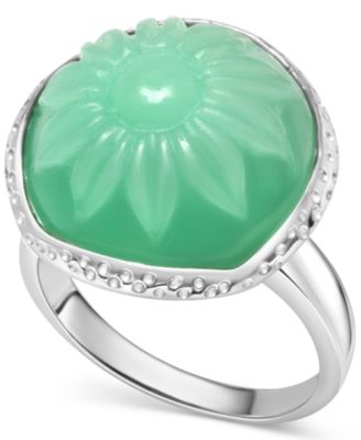 Macy's - Dyed Green Jade Flower Cabochon Statement Ring in Sterling Silver