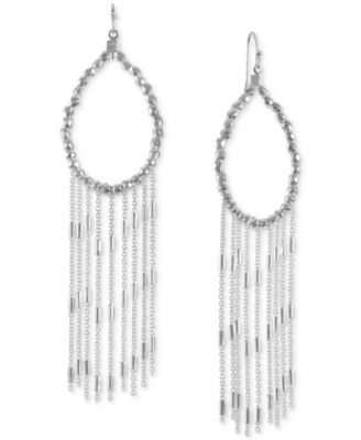Style & Co - Silver-Tone Beaded Pear-Shape & Fringe Statement Earrings