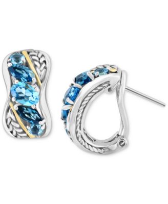 EFFY Collection - Blue Topaz Hoop Earrings (3-1/3 ct. t.w.) in Sterling Silver & 18k Gold-Plate