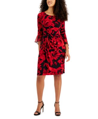 Connected - Petite Printed Round-Neck Side-Tab Dress