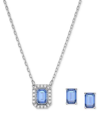 Swarovski - Silver-Tone Millenia Blue Crystal Stud Earrings & 14-7/8" Pendant Necklace Set