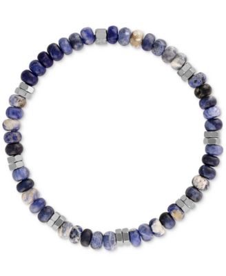 Esquire Men's Jewelry - Onyx Bead Stretch Bracelet in Sterling Silver (Also in Sodalite)