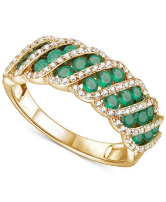 Macy's - Emerald (3/4 ct. t.w.) & Diamond (1/3 ct. t.w.) Diagonal Cluster Ring in 14k Gold (Also in Ruby & Sapphire)