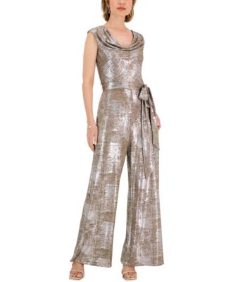 Connected - Women's Metallic Cowl-Neck Jumpsuit