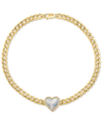 EFFY Collection - Mother of Pearl & Diamond (1/10 ct. t.w.) Heart Bracelet in 14k Gold-Plated Sterling Silver