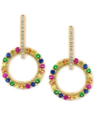 EFFY Collection - Multi-Gemstone (1-1/20 ct. t.w.) & Diamond (1/8 ct. t.w.) Circle Drop Earrings in Sterling Silver