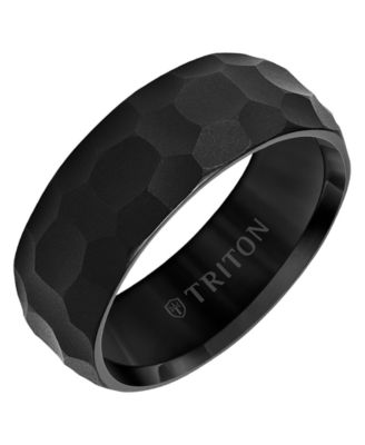 Triton - Men's Hammered Finish Wedding Band in Black Tungsten Carbide