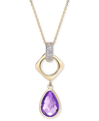 Macy's - Amethyst (2-1/5 ct. t.w.) & White Topaz (1/8 ct. t.w.) Teardrop 18" Pendant Necklace set in 14k Gold (Also in London Blue Topaz & Citrine)