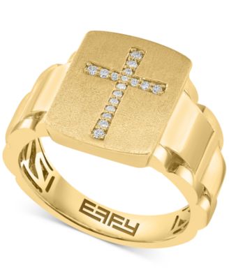 EFFY Collection - Men's Diamond Cross Ring (1/10 ct. t.w.) in 10k Gold