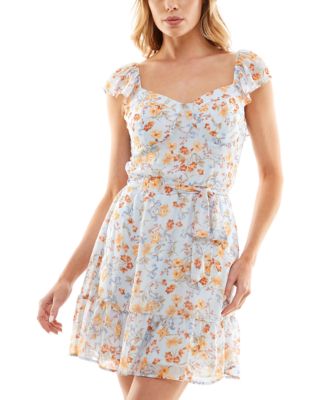 As U Wish - Juniors' Floral Flutter-Sleeve Wrap Dress
