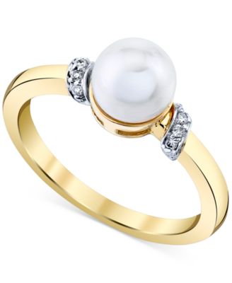Macy's - Cultured Freshwater Pearl (7mm) & Diamond Accent Ring in 14k Gold