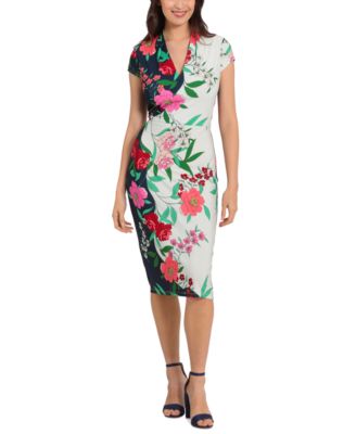 London Times - Petite Cap-Sleeve Printed Sheath Dress