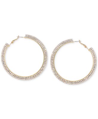 GUESS - Gold-Tone Crystal Flat Edge Medium Hoop Earrings, 2.5"