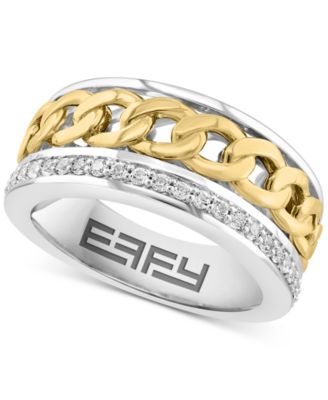 EFFY Collection - Men's White Sapphire Chain Link Ring (1/2 ct. t.w.) in Sterling Silver and 14k Gold-Plate