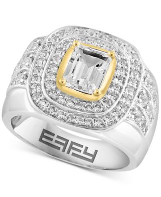 EFFY Collection - Men's White Topaz Halo Cluster Ring (3 ct. t.w.) in Sterling Silver & 14k Gold-Plate