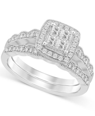 Macy's - Diamond Princess Quad Cluster Bridal Set (5/8 ct. t.w.) in 14k White Gold